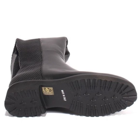 ITALIAN Black Leather Sheepskin Knee High Boots - Picture 9 of 9